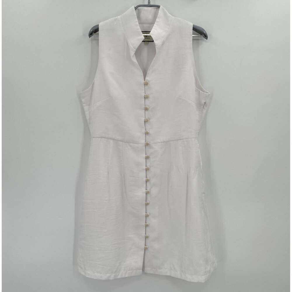 Tuckernuck White Linen Leighton Mini Dress L Women's Sleeveless Mandarin Collar